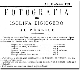 Aviso de Isolina Bigiogero Diario La Campaa Chivilcoy 1876